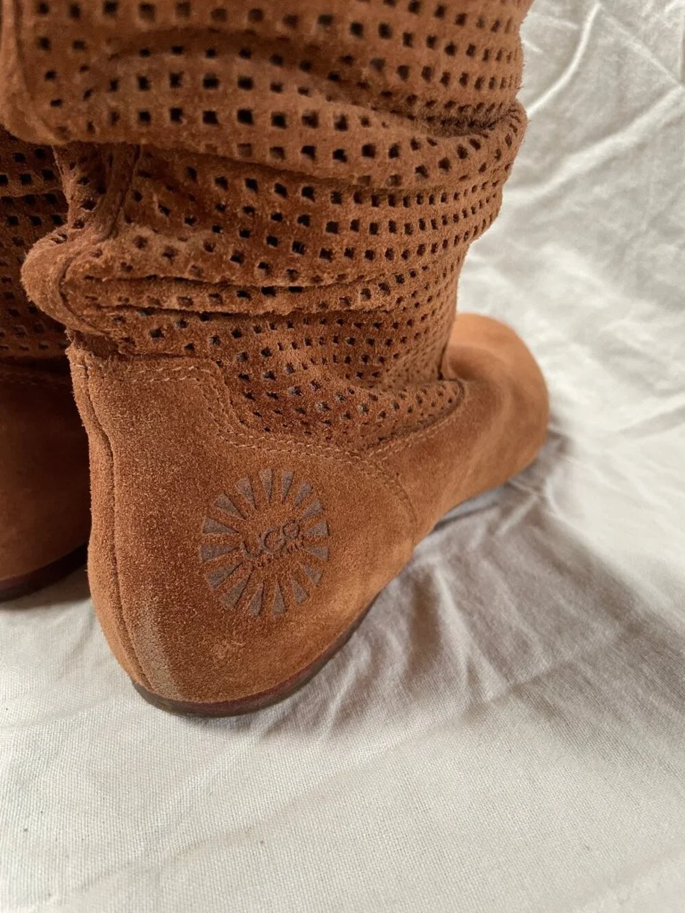 UGG Australia Brown Perforated Suede Slouchy Tall Boots Size 9